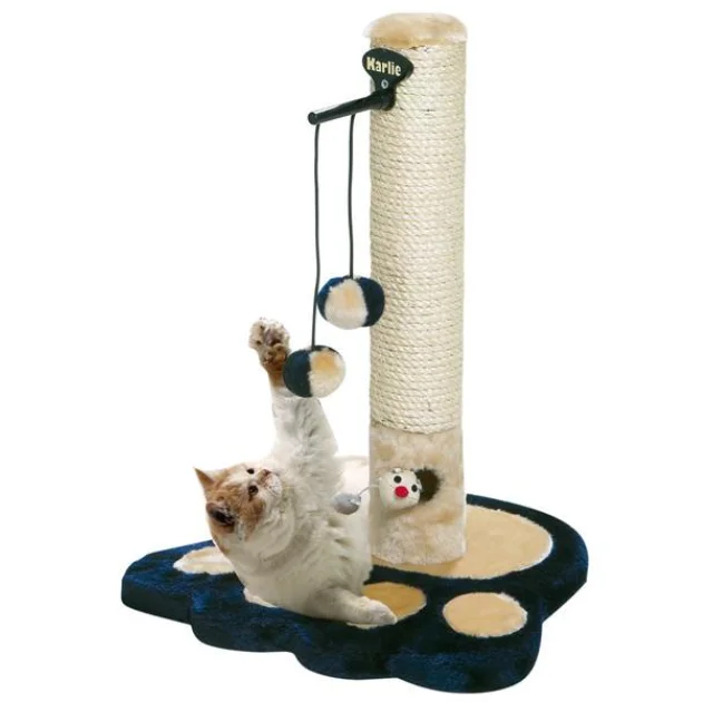 Когтеточка Flamingo Scratch Kitty Kidz II Blue для кошек, два меховых шарика, синий, 49×37×37 см