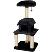 Когтеточка Flamingo Scratch Tree с домиком для котов, черная, 56х56×128 см