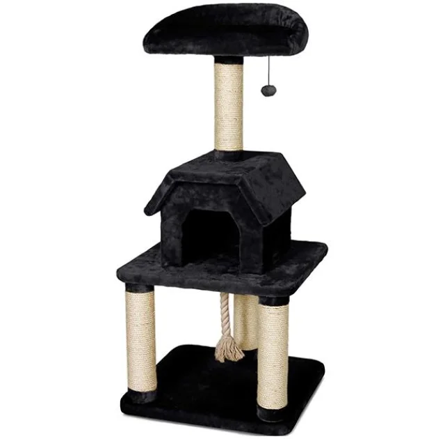 Когтеточка Flamingo Scratch Tree с домиком для котов, черная, 56х56×128 см