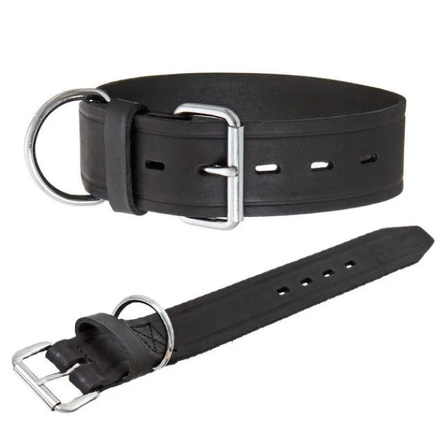 Нашийник Flamingo Rondo Collar для собак, натуральна шкіра, чорний, 5×55 см