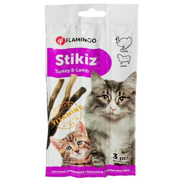 Лакомство Flamingo Stikiz Turkey&Lamb индейка с бараниной, палочки для котов и котят, 15 г, 3 ед