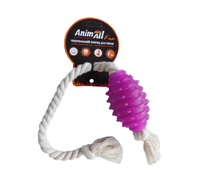 Іграшка AnimAll Fun граната з канатом, фіолетова, 8 см