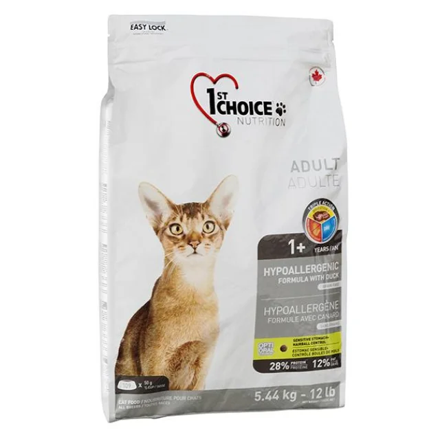 Сухой корм 1st Choice Adult Hypoallergenic без злаков, для кошек от 1 года, с уткой, 5.44 кг