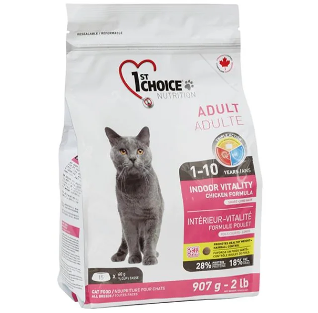 Сухой корм 1st Choice Adult Indoor Vitality Chicken для кошек от 1 до 10 лет, с курицей, 907 г