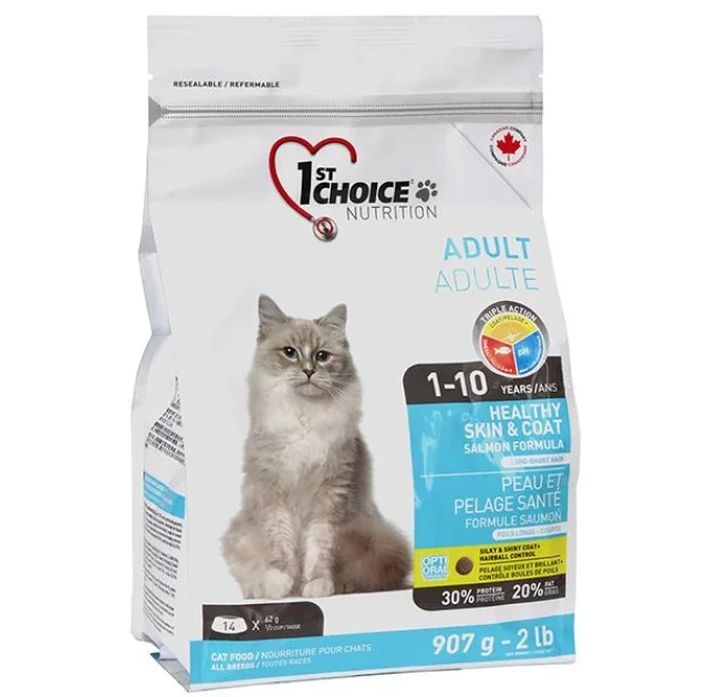 Сухой корм 1st Choice Adult Healthy Skin&Coat для здоровой кожи и блестящей шерсти, с лососем, 907 г