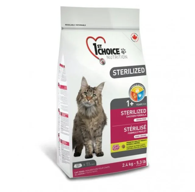 Сухой корм 1st Choice Sterilized Chicken для кастрированных котов и стерилизованных кошек, с курицей, 2.4 кг