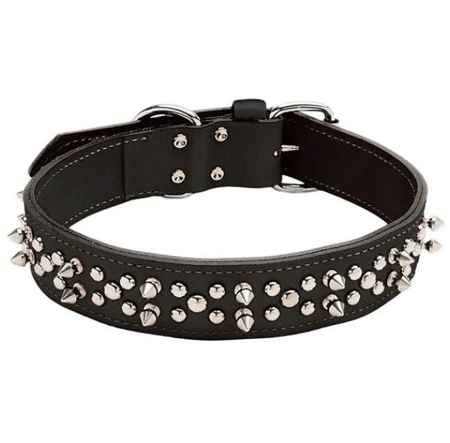Подвійний нашийник Coastal Spiked Leather для собак, з шипами, чорний, 4.25×65 см