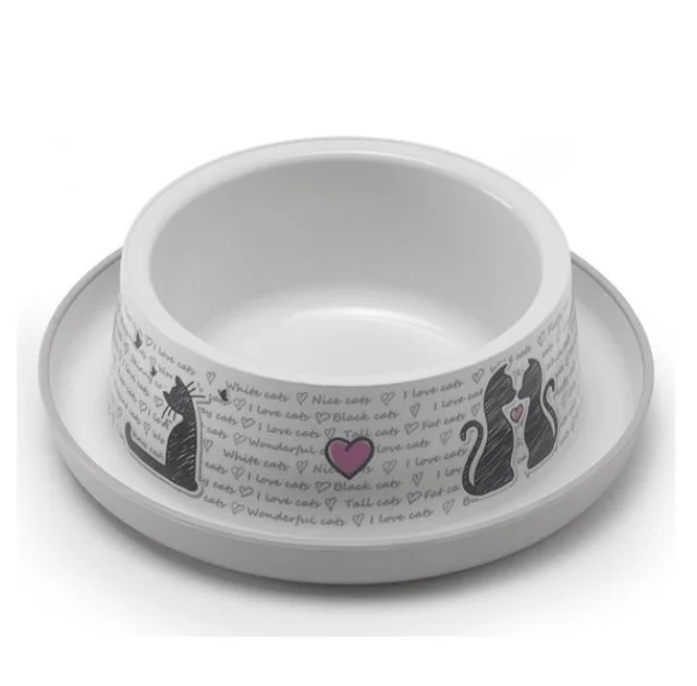 Миска Moderna Trendy Dinner №1 Cats in Love для кошек и собак, пластик, светло-серая, 350 мл, d-16 см