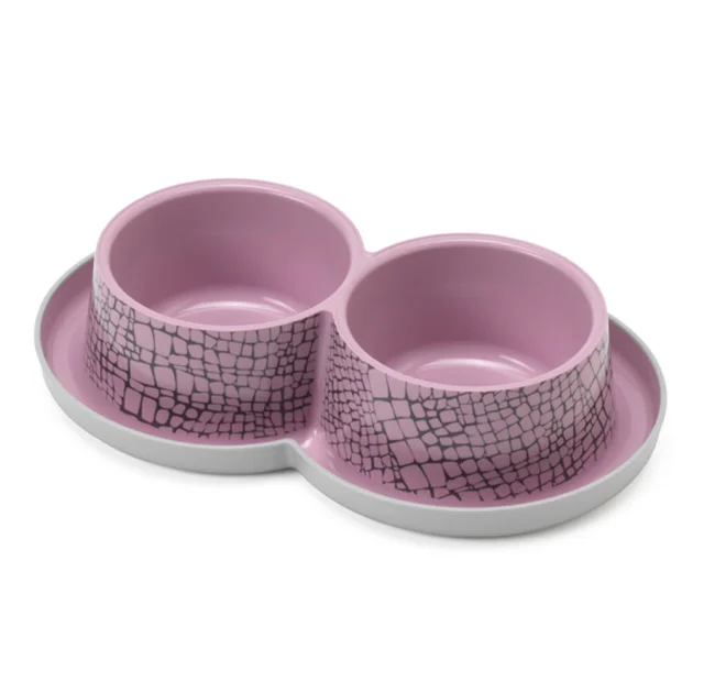 Подвійна миска Moderna Double Trendy Dinner WildLife для котів і собак, рожева, 2×350 мл, d-10 см