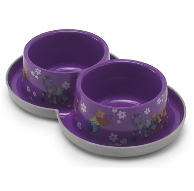 Двойная миска Moderna Double Trendy Dinner Friends Forever для кошек и собак, фиолетовая, 2×350 мл, d-10 см