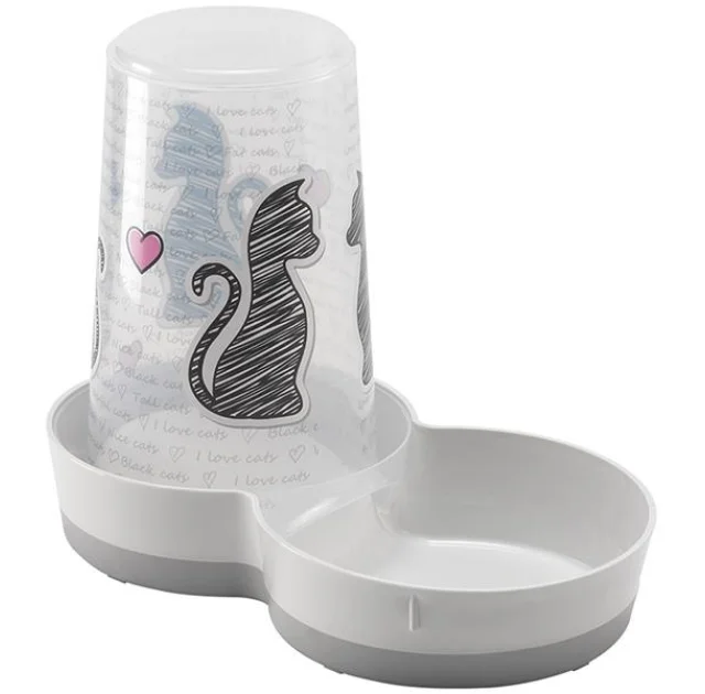 Автокормушка-автопоилка Moderna Tasty Cats in Love 2в1 для кошек и собак, пластик, белая, 1.5 л