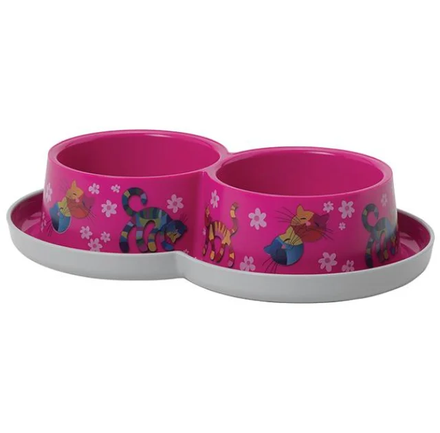 Двойная миска Moderna Double Trendy Dinner Friends Forever для кошек, ярко-розовая, 2×350 мл, d-10 см