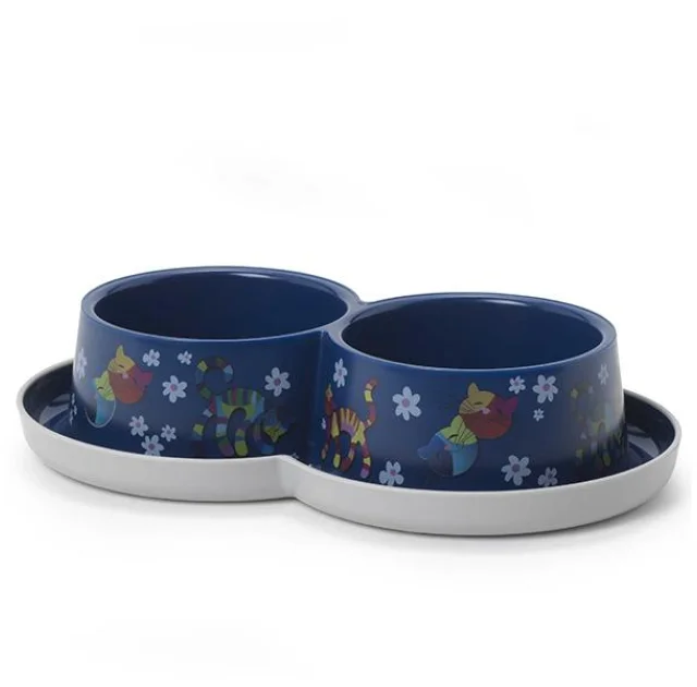 Двойная миска Moderna Double Trendy Dinner Friends Forever для кошек и собак, черничная, 2×350 мл, d-10 см