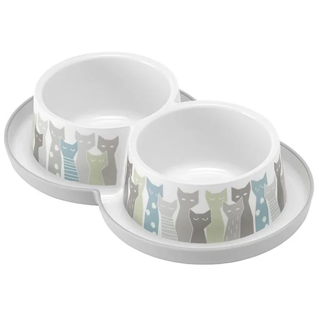 Двойная миска Moderna Double Trendy Dinner Maasai для кошек, серо-белая, 2×350 мл