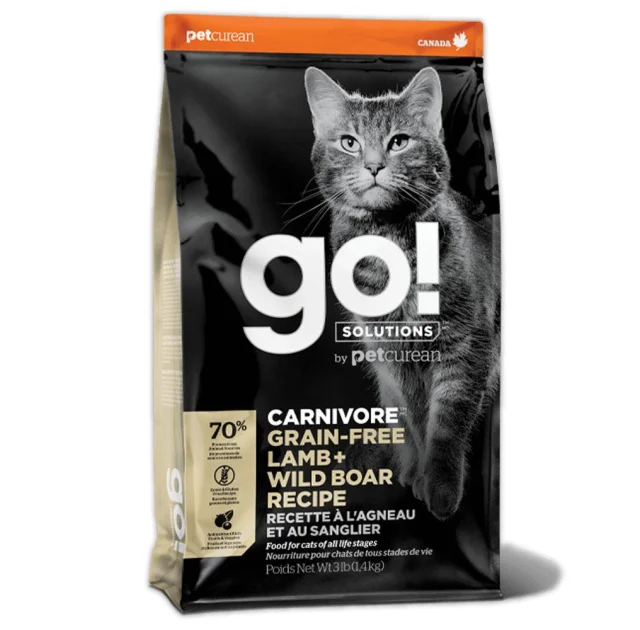 Сухий корм GO! Solutions Carnivore беззерновий, для кішок і кошенят, з ягням і диким кабаном, 7.26 кг