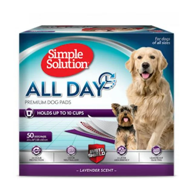 Пеленки Simple Solution All Day Premium Dog Pads с ароматом лаванды, 60 х 58 см, 50 шт