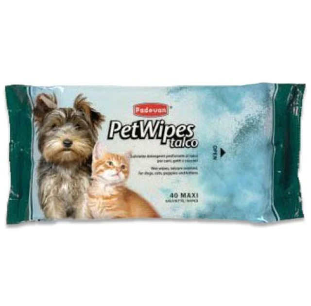 Очищаючі вологі серветки Padovan Pet Wipes Talco, 40 шт