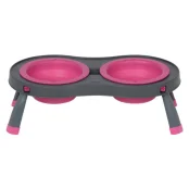 Миска Dexas Double Feeder на складной подставке, для собак и кошек, розовая, 240 мл