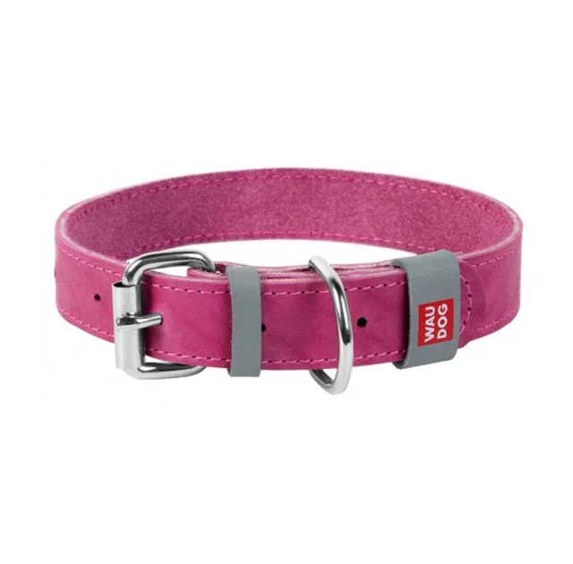 Ошейник Waudog Classic, кожа, металлическая пряжка, ширина 12 мм, длина 19-25 см, розовый