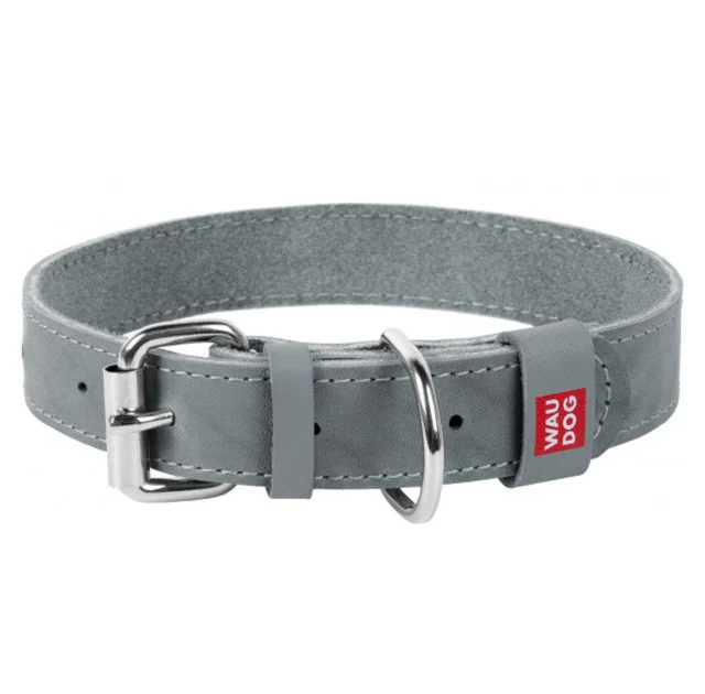 Ошейник Waudog Classic, кожа, металлическая пряжка, ширина 15 мм, длина 27-36 см, серый