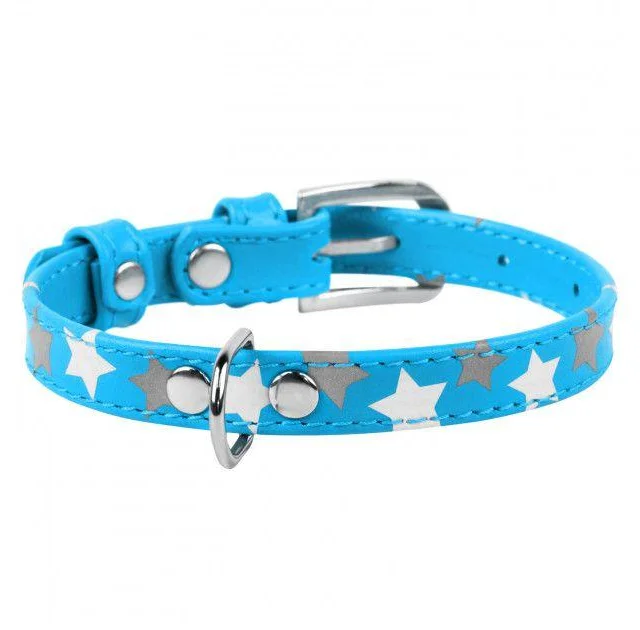 Нашийник Waudog Glamour з візерунком "Зірочка", ширина 12 мм, довжина 19-25 см, блакитний