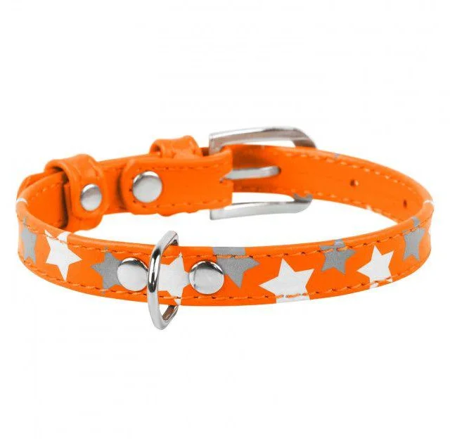 Нашийник Waudog Glamour з візерунком "Зірочка", ширина 12 мм, довжина 19-25 см, помаранчевий