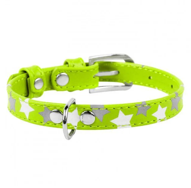 Нашийник Waudog Glamour з візерунком "Зірочка", ширина 12 мм, довжина 21-29 см, салатовий