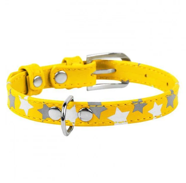 Ошейник Waudog Glamour с узором "Звёздочка", ширина 20 мм, длина 30-39 см, желтый