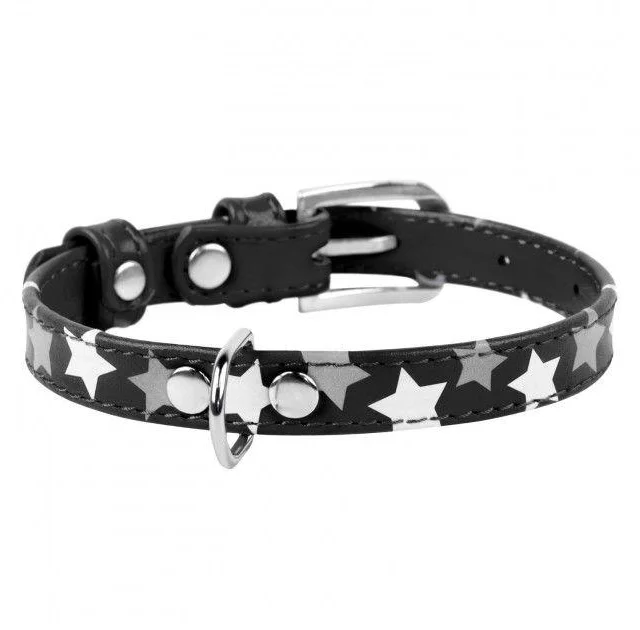 Нашийник Waudog Glamour з візерунком "Зірочка", ширина 20 мм, довжина 30-39 см, чорний
