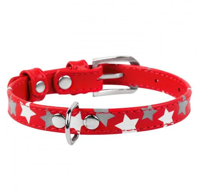 Нашийник Waudog Glamour з візерунком "Зірочка", ширина 35 мм, довжина 46-60 см, червоний