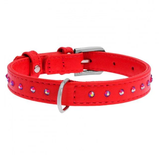 Нашийник Waudog Glamour з клейовими стразами, ширина 12 мм, довжина 21-29 см, червоний