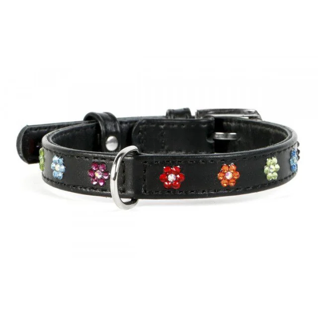 Ошейник Waudog Glamour с клеевыми стразами "Цветочек", ширина 20 мм, длина 30-39 см, черный