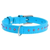 Ошейник Waudog Glamour с клеевыми стразами, ширина 9 мм, длина 19-25 см, голубой