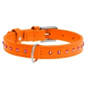 Ошейник Waudog Glamour с клеевыми стразами, ширина 9 мм, длина 19-25 см, оранжевый