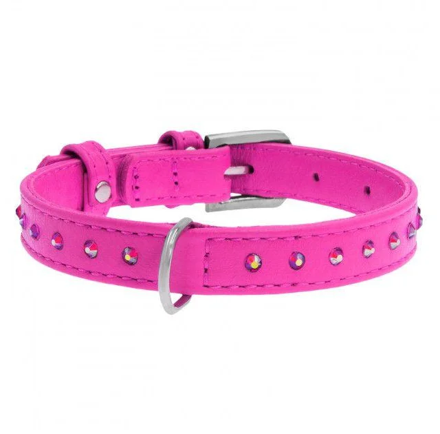 Нашийник Waudog Glamour з клейовими стразами, ширина 15 мм, довжина 27-36 см, рожевий
