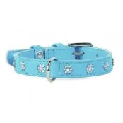 Нашийник Waudog Glamour з клейовими стразами "Квіточка", ширина 15 мм, довжина 27-36 см, блакитний