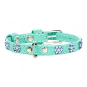 Нашийник Waudog Glamour з клейовими стразами "Квіточка", ширина 15 мм, довжина 27-36 см, ментоловий