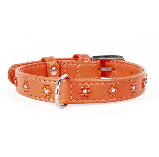 Ошейник Waudog Glamour с клеевыми стразами "Цветочек", ширина 9 мм, длина 19-25 см, оранжевый