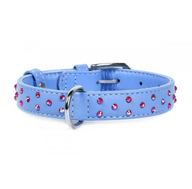 Нашийник Waudog Glamour з клейовими стразами, ширина 20 мм, довжина 30-39 см, блакитний