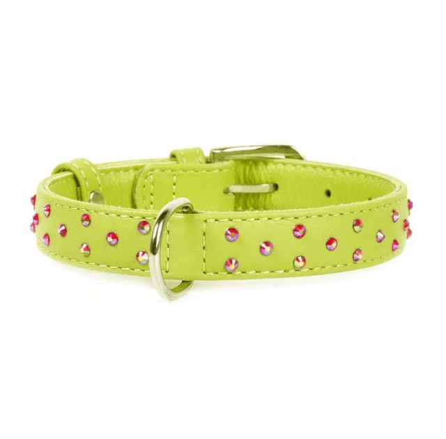 Нашийник Waudog Glamour з клейовими стразами, ширина 20 мм, довжина 30-39 см, салатовий