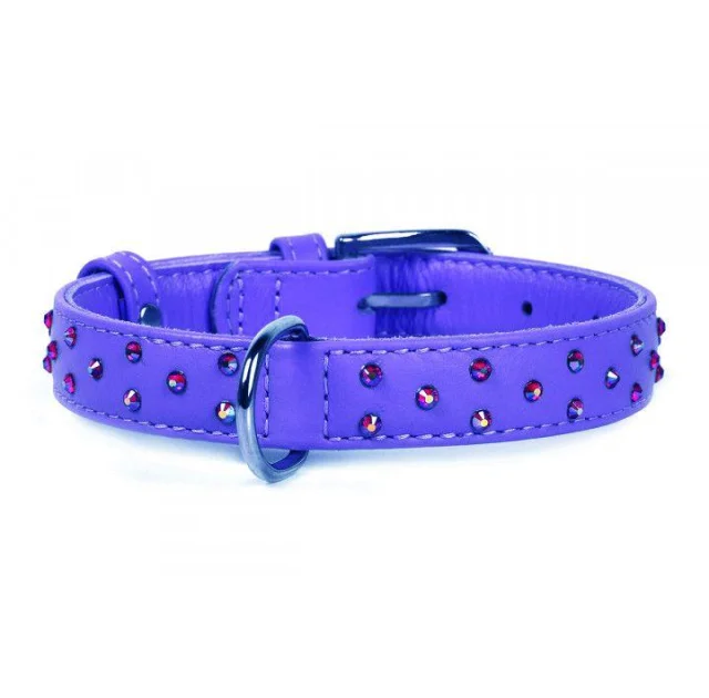 Ошейник Waudog Glamour с клеевыми стразами, ширина 20 мм, длина 30-39 см, фиолетовый