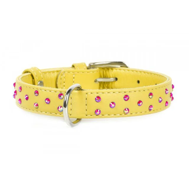 Нашийник Waudog Glamour з клейовими стразами, ширина 25 мм, довжина 38-49 см, жовтий