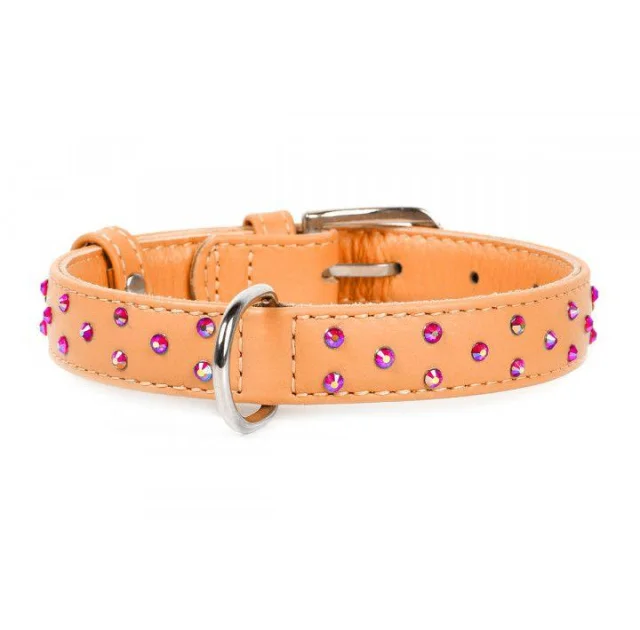 Ошейник Waudog Glamour с клеевыми стразами, ширина 25 мм, длина 38-49 см, оранжевый
