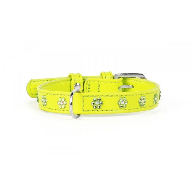 Ошейник Waudog Glamour для кошек, с резинкой, клеевые стразы - "Цветочек", 9 мм х 22-30 см, салатовый