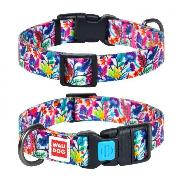 Ошейник Waudog Nylon с рисунком "Волшебные цветы" ширина 25 мм, длина 31-49 см