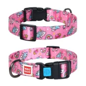 Ошейник Waudog Nylon с рисунком "Единороги" ширина 25 мм, длина 35-58 см