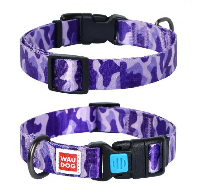 Ошейник Waudog Nylon с рисунком "Фиолетовый камо" ширина 20 мм, длина 24-40 см