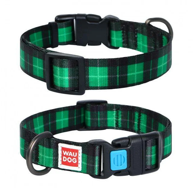 Нашийник Waudog Nylon з малюнком "Шотландка зелена" ширина 25 мм, довжина 35-58 см