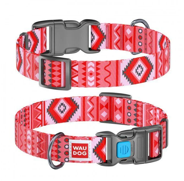 Нашийник Waudog Nylon з малюнком "Етно червоний" ширина 15 мм, довжина 23-35 см