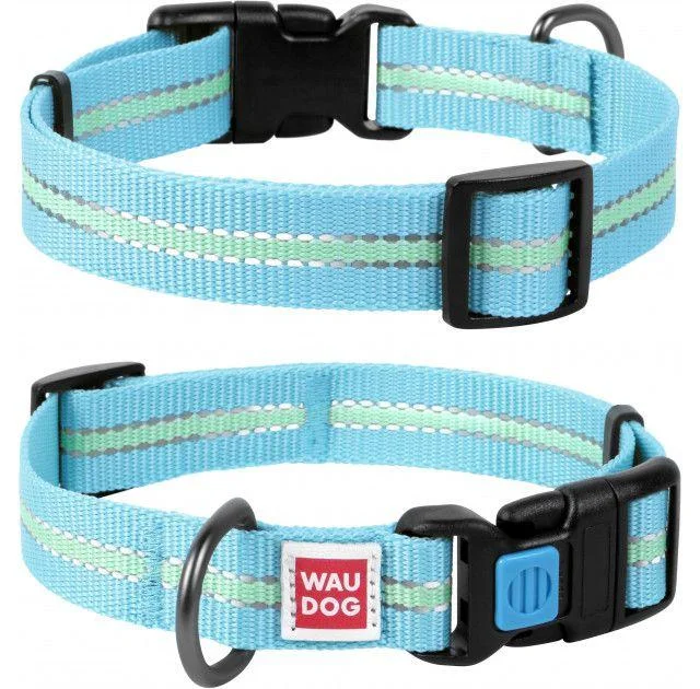 Ошейник Waudog Nylon светонакопительный, ширина 15 мм, длина 23-35 см, голубой